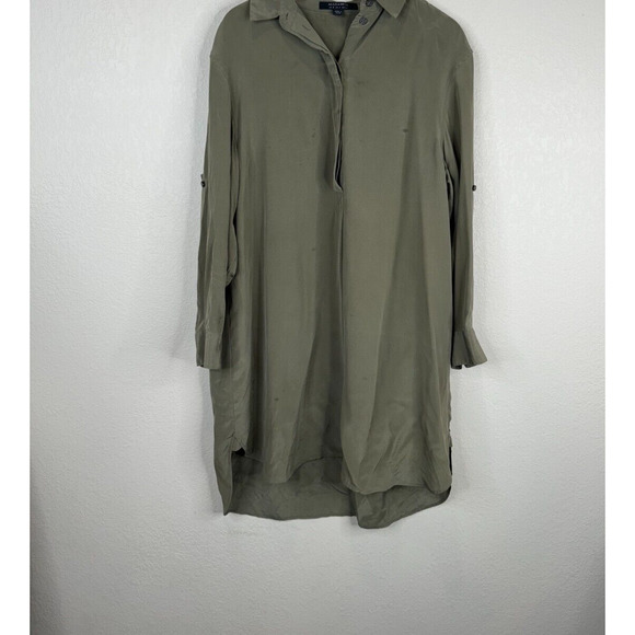 AllSaints Alex Shirt Dress Size US 4 Olive Green Long Sleeve Button Front Silk - Picture 1 of 15